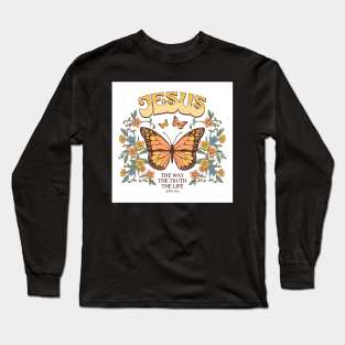 Jesus - The Truth The Way The Life - Groovy Butterflies Long Sleeve T-Shirt